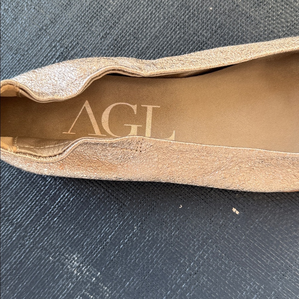 AGL Metallic Gold Blush Ballet Flats with Satin Bow - New Size 40 (US 10) - Picture 5 of 6